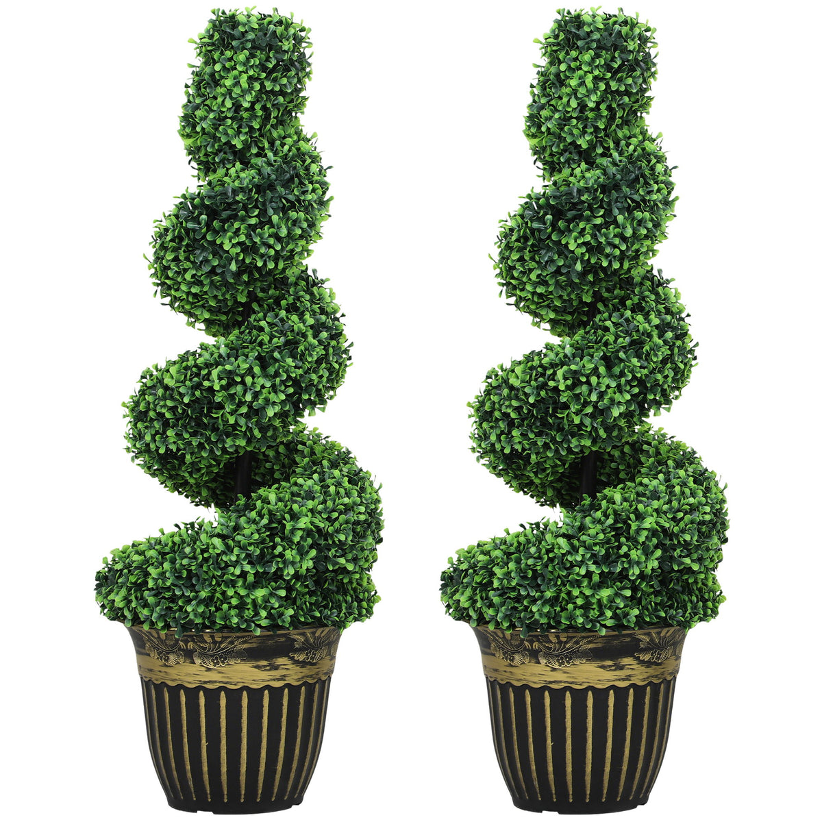 Set of 2 Artificial Plants, Topiary Spiral Boxwood Trees with Pot, for Home Indoor Outdoor Decor, 90cm