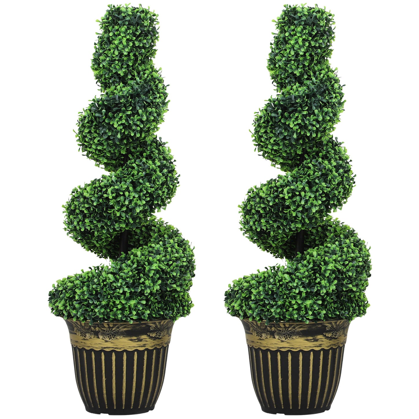 Set of 2 Artificial Plants, Topiary Spiral Boxwood Trees with Pot, for Home Indoor Outdoor Decor, 90cm