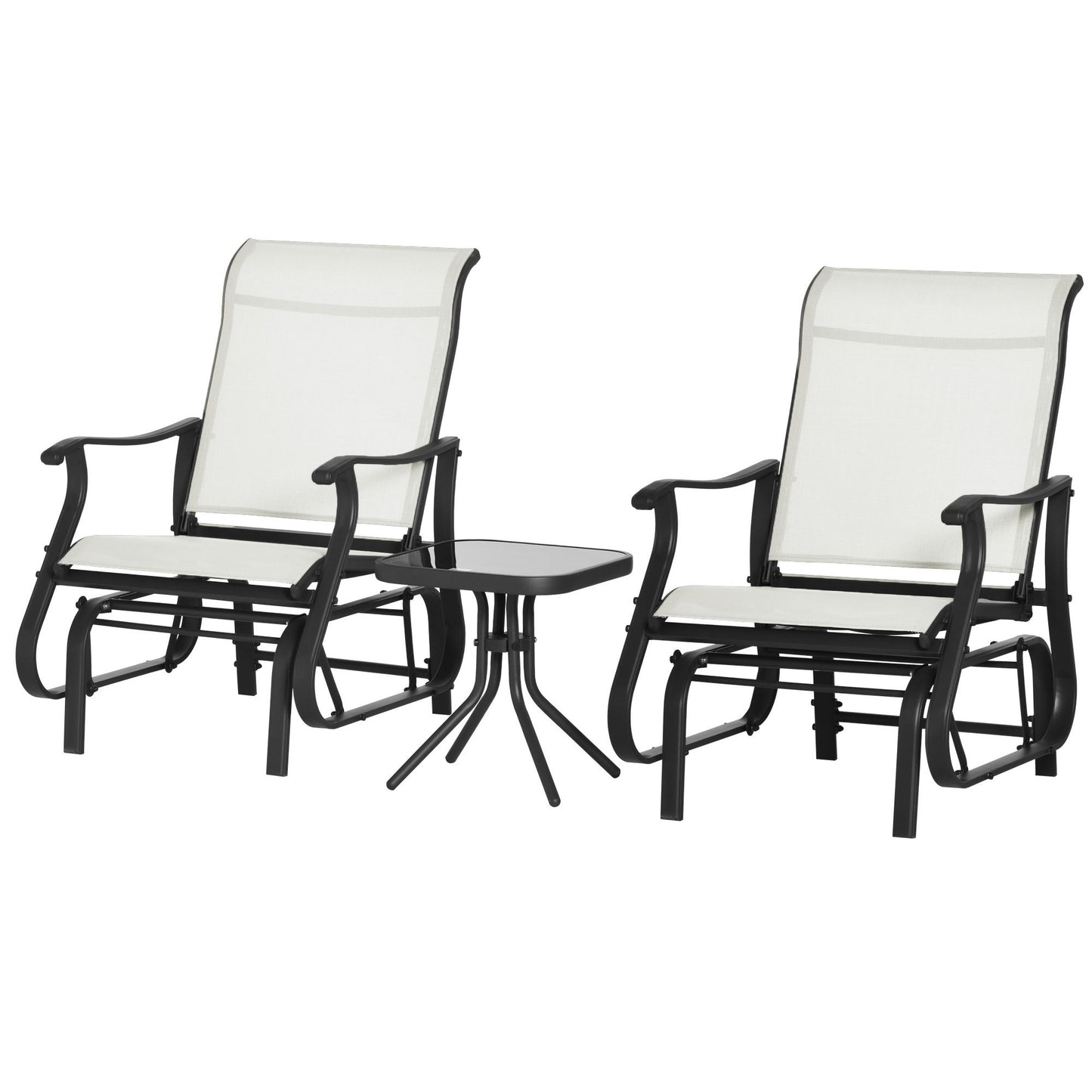 3PCs Gliding Rocking Chair & Bistro Tea Table Set, Cream White