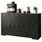 55" Farmhouse Sideboard Buffet Cabinet with 4 Barn Doors - Black