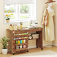 Sewing Machine Table on Wheels, Folding Craft Table with 2 Bins, Storage Shelf, 18 Pegs, Lockable Wheels, Brown