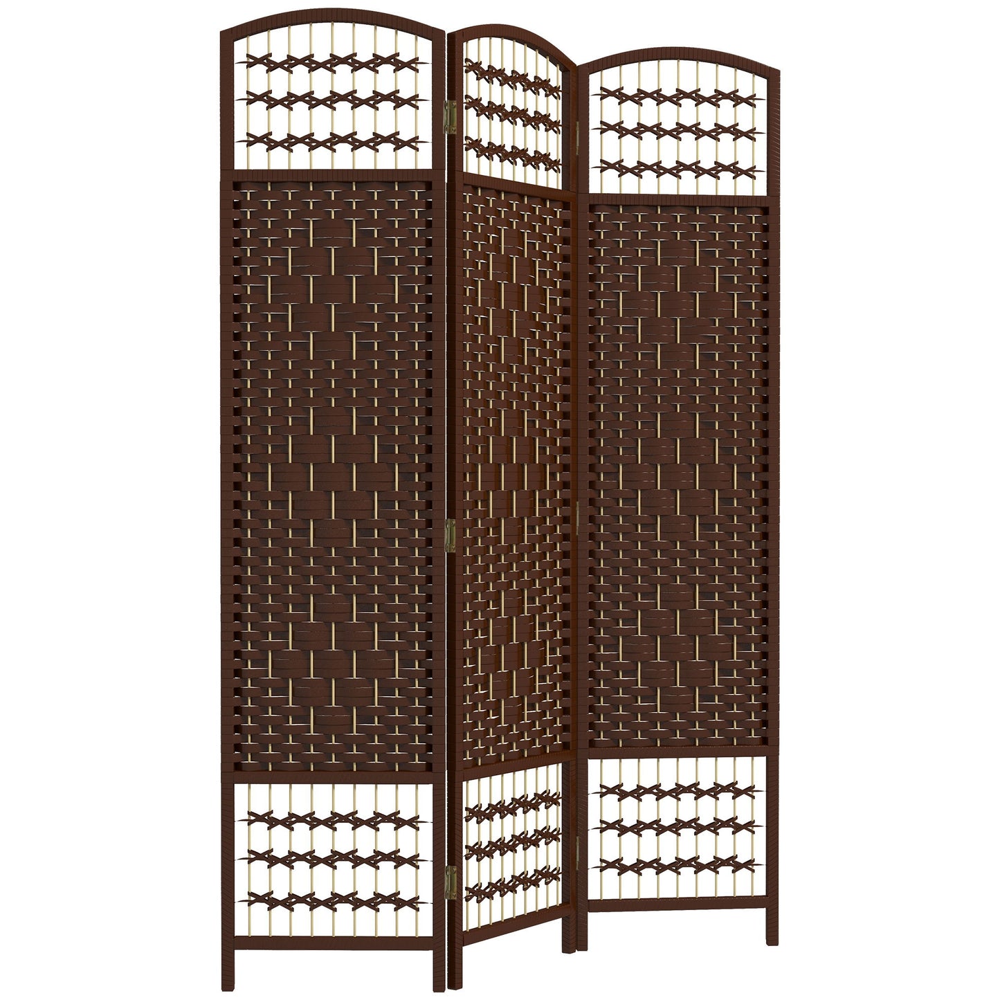 3 Panel Folding Room Divider, Portable Privacy Screen, Wave Fiber Room Partition for Home Office, Brown