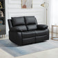 Double Reclining Loveseat, PU Leather Manual Recliner Sofa Chair with Thick Backrest, Padded Armrests, Footrest for Living Room, Black