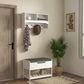 Hall Tree Coat Rack with Shoe Storage Bench - White