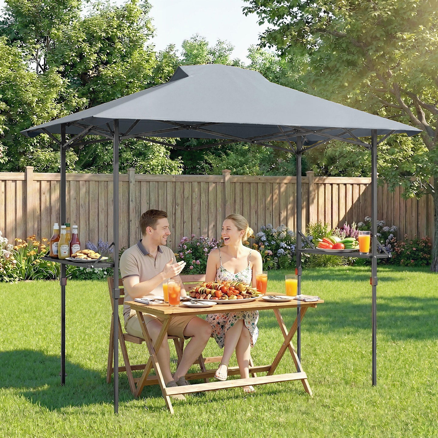 5 x 8.5 ft Pop Up Grill Gazebo with 2 Shelves, UPF 50+ Outdoor Instant Canopy Portable Shelter with Carry Bag, Dark Grey