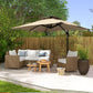10ft Square Cantilever Patio Umbrella, 360° Rotating Overhanging Umbrella with Cross Base, Crank Handle, Khaki