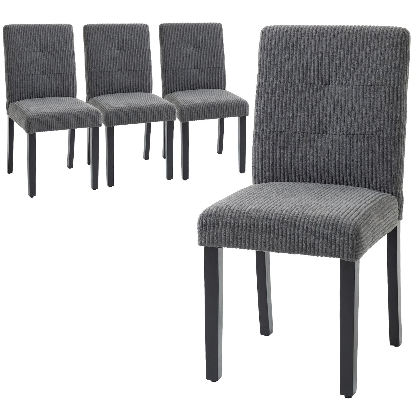 Modern Dining Chairs Set of 4, Kitchen Chairs with Rubberwood Legs and Padded Seat, Dark Grey