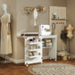 Sewing Machine Cabinet, Folding Sewing Table with Storage Shelf, Bins and Lockable Wheels for Small Space, White