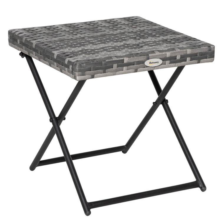 15.75" Grey Rattan Folding Side Table