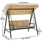 3 Seater Patio Swing Chair, Porch Swing with Adjustable Canopy and Removable Cushions, Outdoor Swing Seat, Beige