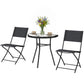 Outdoor Bistro Set, 3 Piece Patio Furniture Set with Folding Chairs, Semi-Circle Glass Top Table, Black