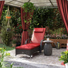 Outdoor Lounger, Deck Lounge Chair with Headrest, 5-Level Adjustable, Backrest, Wheels, Deep Coffee and Wine Red