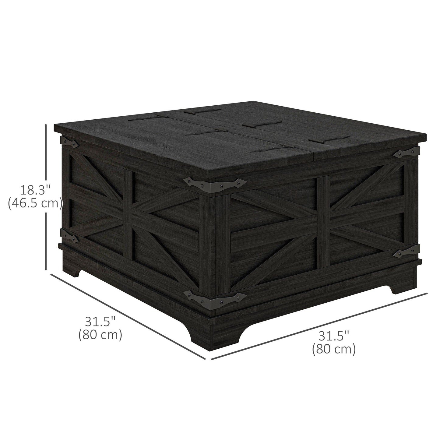 Farmhouse Square Coffee Table with Hidden Storage - Black