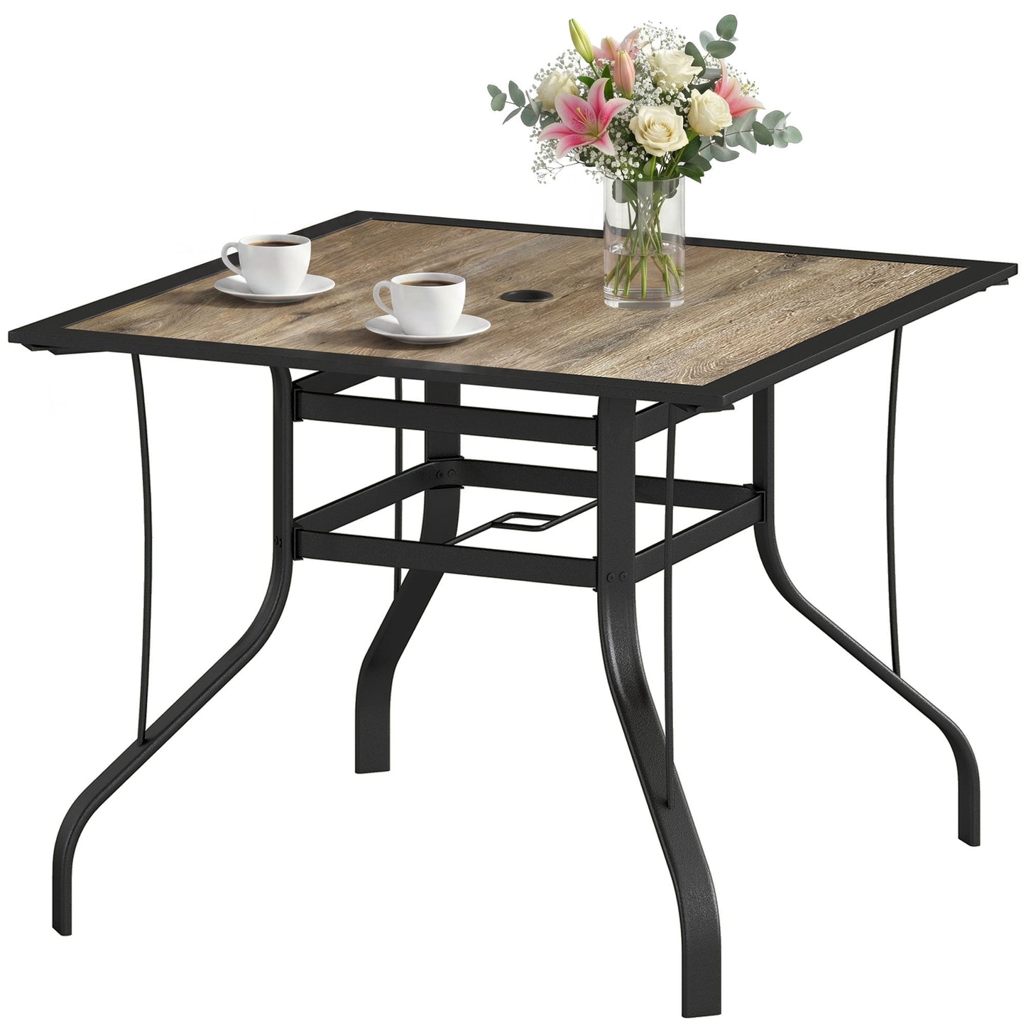 36" x 36" x 28" Square Patio Dining Table with Umbrella Hole, Easy to Clean Top & Rustproof Steel Frame, for Garden Pool