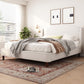 King Size Upholstered Platform Bed with Wingback Headboard, Double Bed with Solid Rubberwood Legs, 87'' L x 79.5'' W x 44.5'' H, White