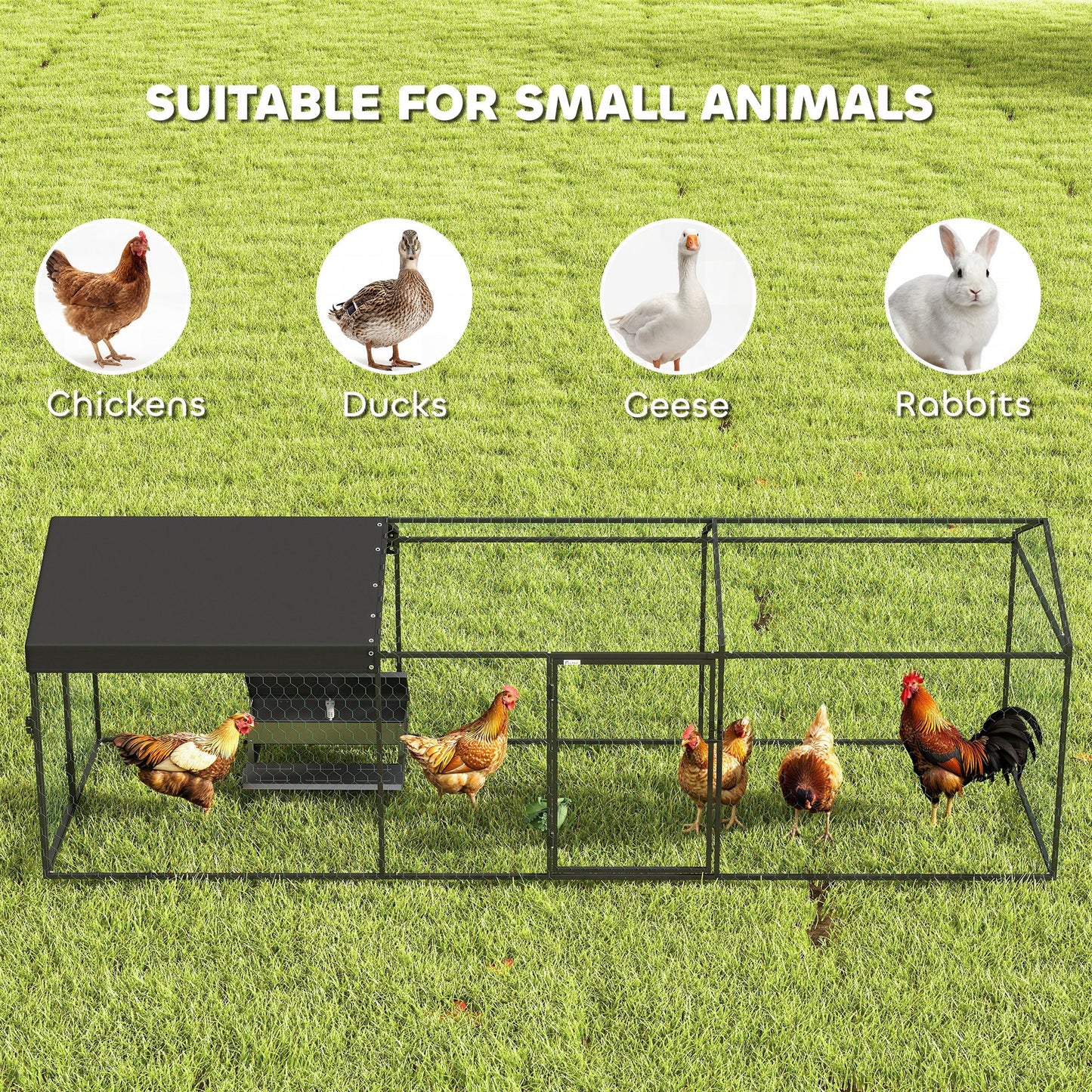Large Metal Chicken Coop, Chicken Run with Waterproof & Anti-UV Cover for 3-5 Poultry, Outdoor Poultry Cage Rabbit Hutch
