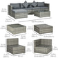 6 Pieces Outdoor PE Rattan Wicker Patio Furniture Sofa Set with Thick Cushions, Deluxe Garden Sectional Couch with Glass Top Table, Mixed Grey and Dark Grey