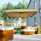 Offset Patio Umbrella with Net and Umbrella Base, Adjustable Cantilever Canopy with Cross Base, Weight Plates and 8 Ribs for Backyard, Poolside, Garden, Beige