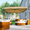 Offset Patio Umbrella with Net and Umbrella Base, Adjustable Cantilever Canopy with Cross Base, Weight Plates and 8 Ribs for Backyard, Poolside, Garden, Beige