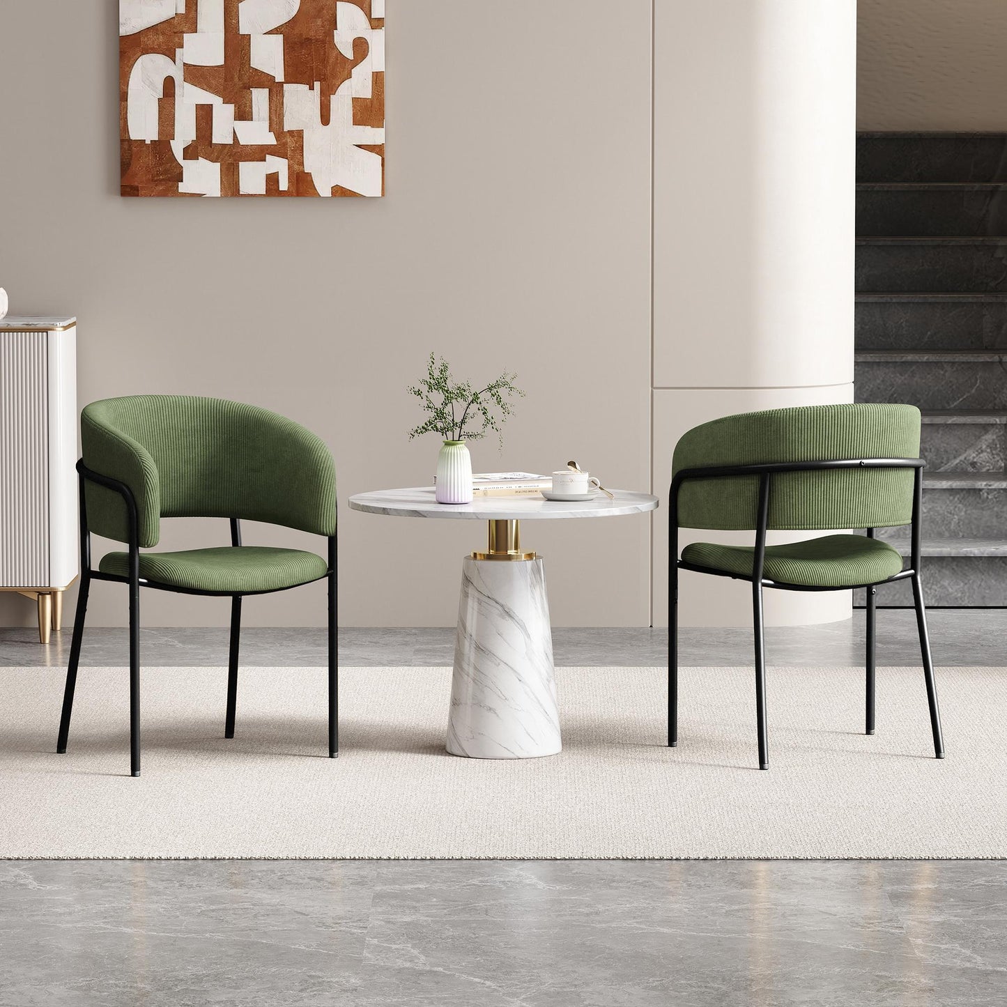 Modern Corduroy Side Chair with Ergonomic Curved Back, Minimalist Lounge Chair for Living Room, 30.5" L x 21.5" W x 19.5" H, Green
