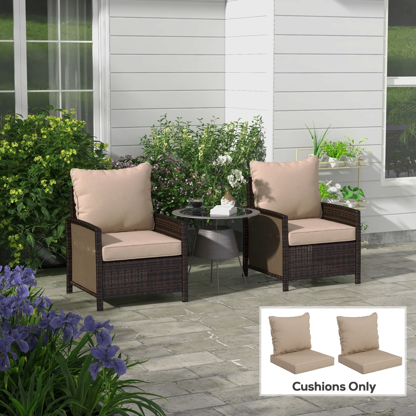 4-Piece Seat Cushion Pillows Replacement, Patio Chair Cushions Set with Back for Indoor Outdoor, Beige