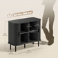 35.4" Sideboard Buffet Cabinet with Storage, Nordic Coffee Bar Cabinet with Slatted Tambour Doors and Metal Legs, Black