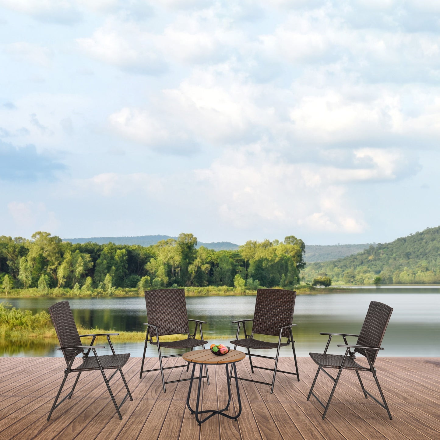 Outdoor Wicker Dining Chair Set of 4, Rattan Foldable Chair with Steel Frame for Garden, Backyard, Porch, Brown