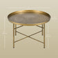 Vintage Coffee Table for Living Room, 24" Round Center Table with Hammered Tray Top and Metal Frame, Gold