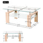 Tempered Glass Coffee Table with Geometric Design, Metal Tubular Legs, Durable Centre Desk for Living Room, 35" L x 19" W x 16.5" H, Natural