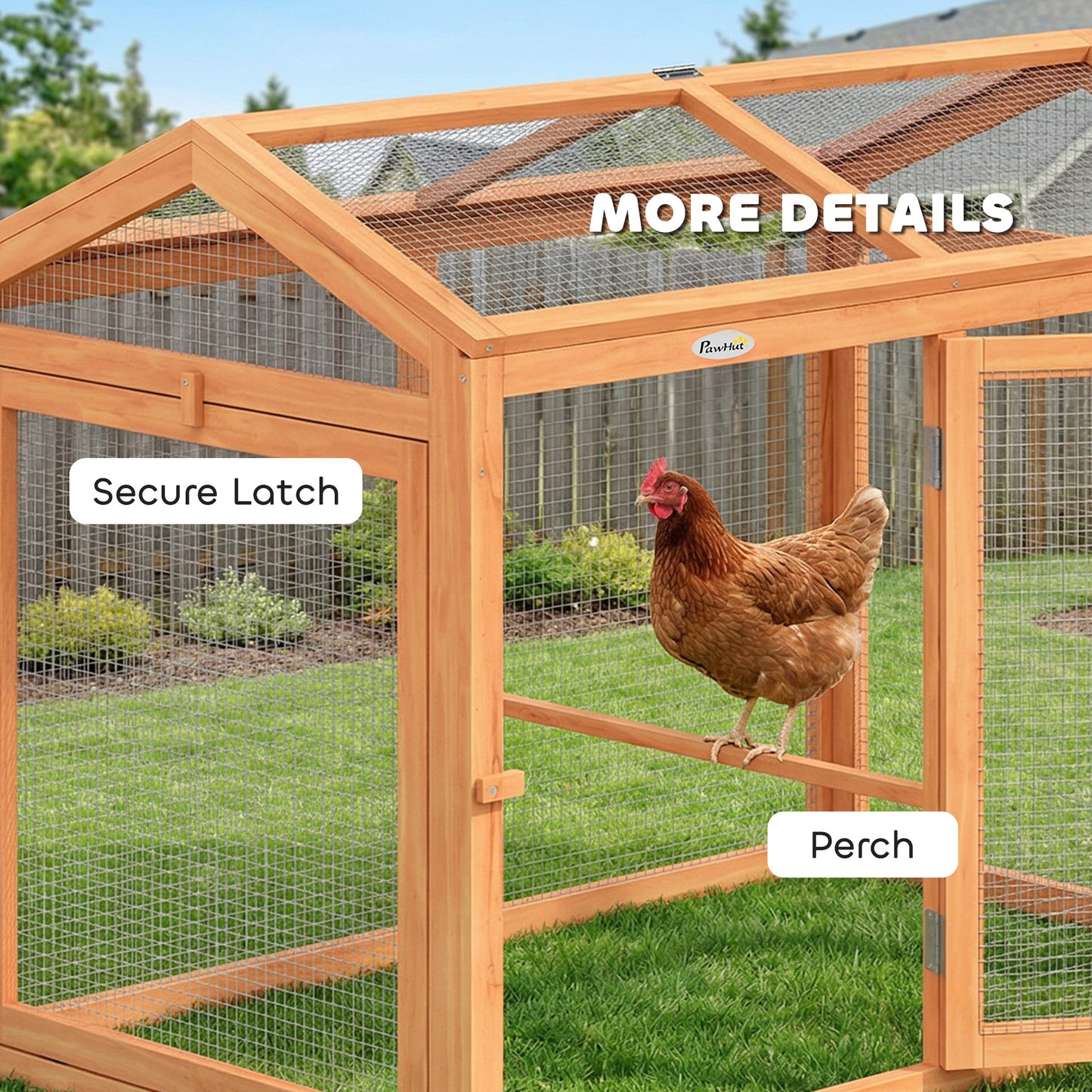 Wooden Chicken Run, Outdoor Chicken Coop with Perch and Dual Doors, Combinable Hen House Rabbit Hutch for Backyard