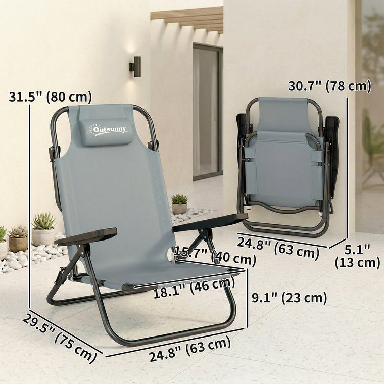 2-Piece Folding Beach Chair with 5-Position Backrest