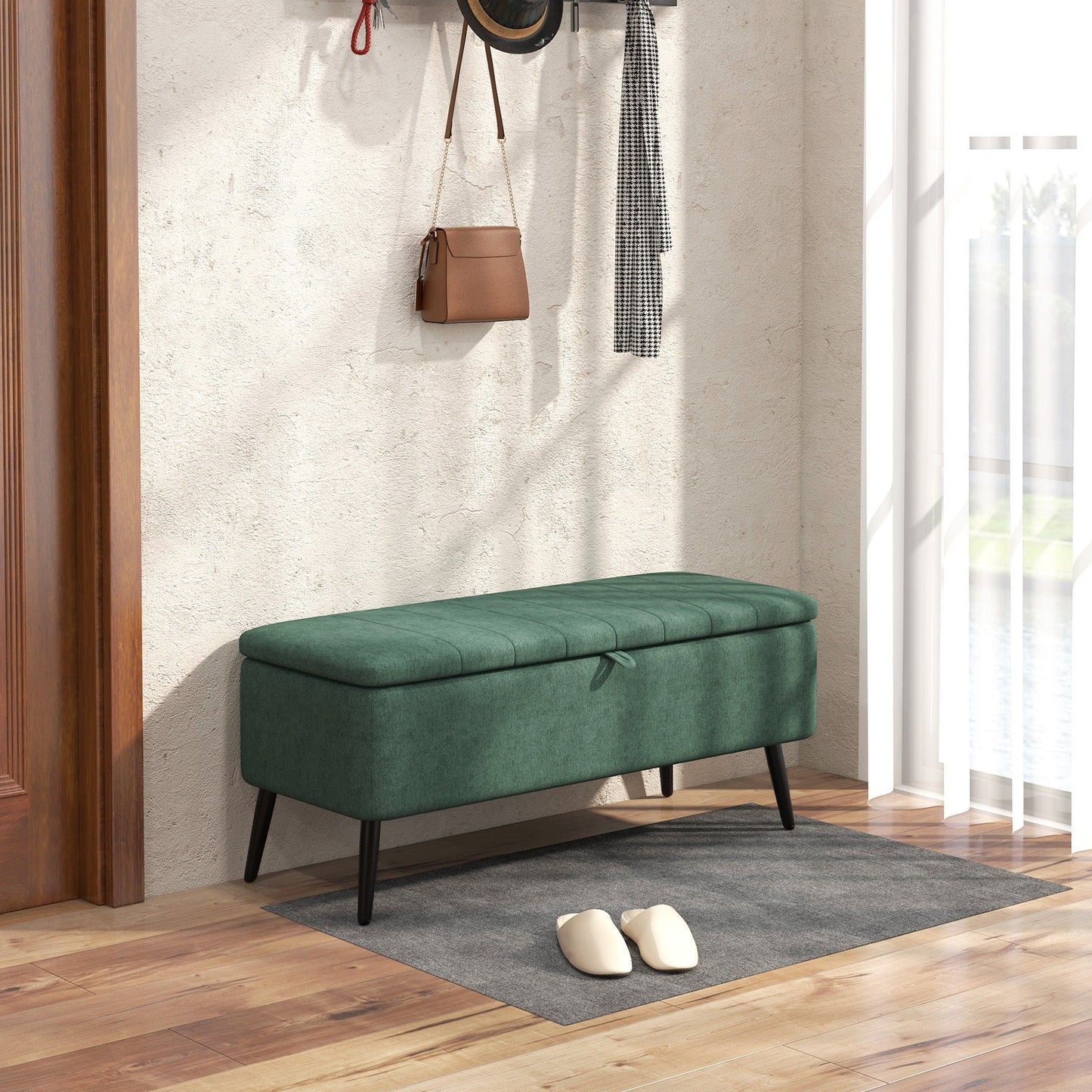 40" Linen Storage Ottoman Bench - Dark Green