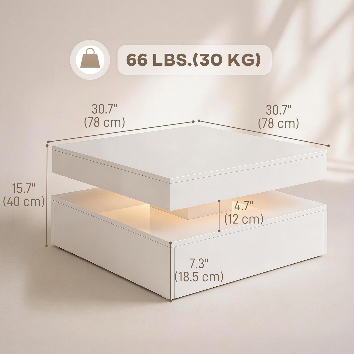 2-Tier LED Coffee Table with Open Shelf and Remote - Gloss White