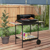 Charcoal Barbecue Grill with Adjustable Grill Height, Portable BBQ Trolley with Ash Catcher and Wheels, Black