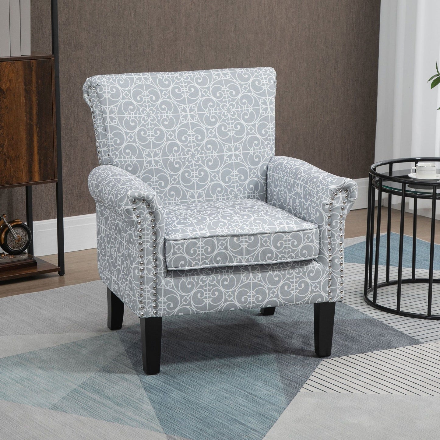 Linen Accent Chair with Nailhead Trim - Grey