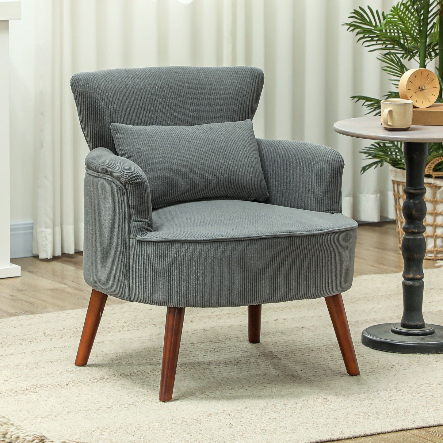 Upholstered Accent Chair with Lumbar Pillow - Grey