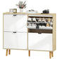 Narrow Shoe Cabinet, High Gloss Shoe Storage Cabinet with 4 Flip Drawers and Adjustable Shelves, Holds 20 Pairs, White