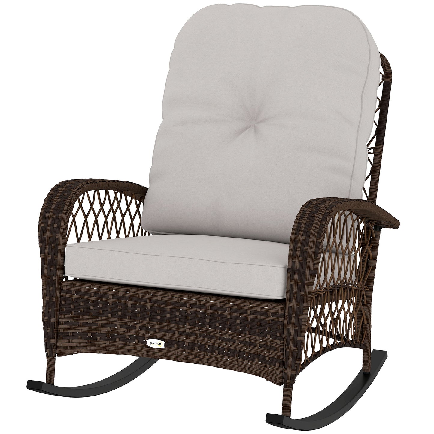 Outdoor Wicker Rattan Rocking Chair Patio Rocker with Thick Cushions for Garden Backyard Porch, Light Mixed Brown