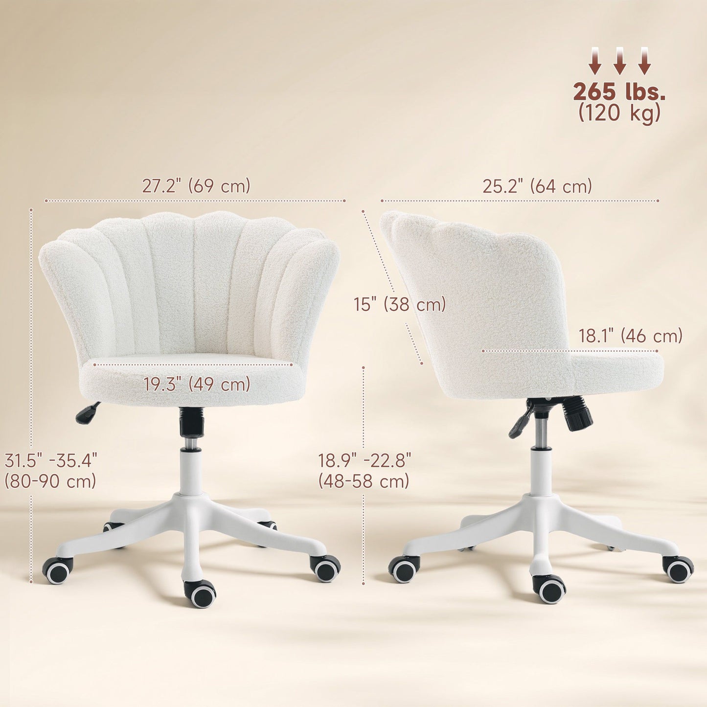 Armless Swivel Office Chair with Adjustable Height - Cream White