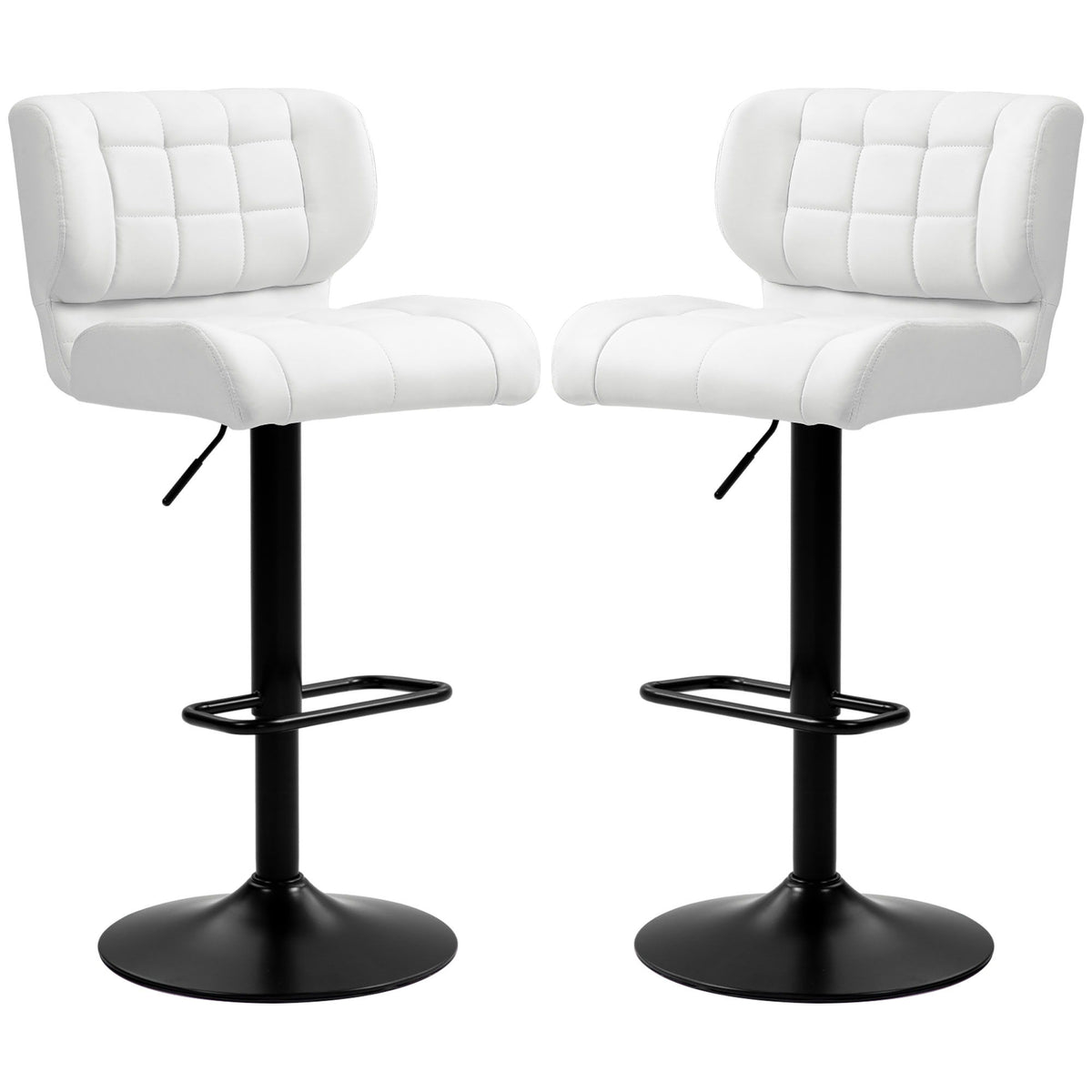 Swivel PU Leather Barstools Set of 2 Adjustable Bar Stools with Footrest Back for Kitchen Counter Dining Room White