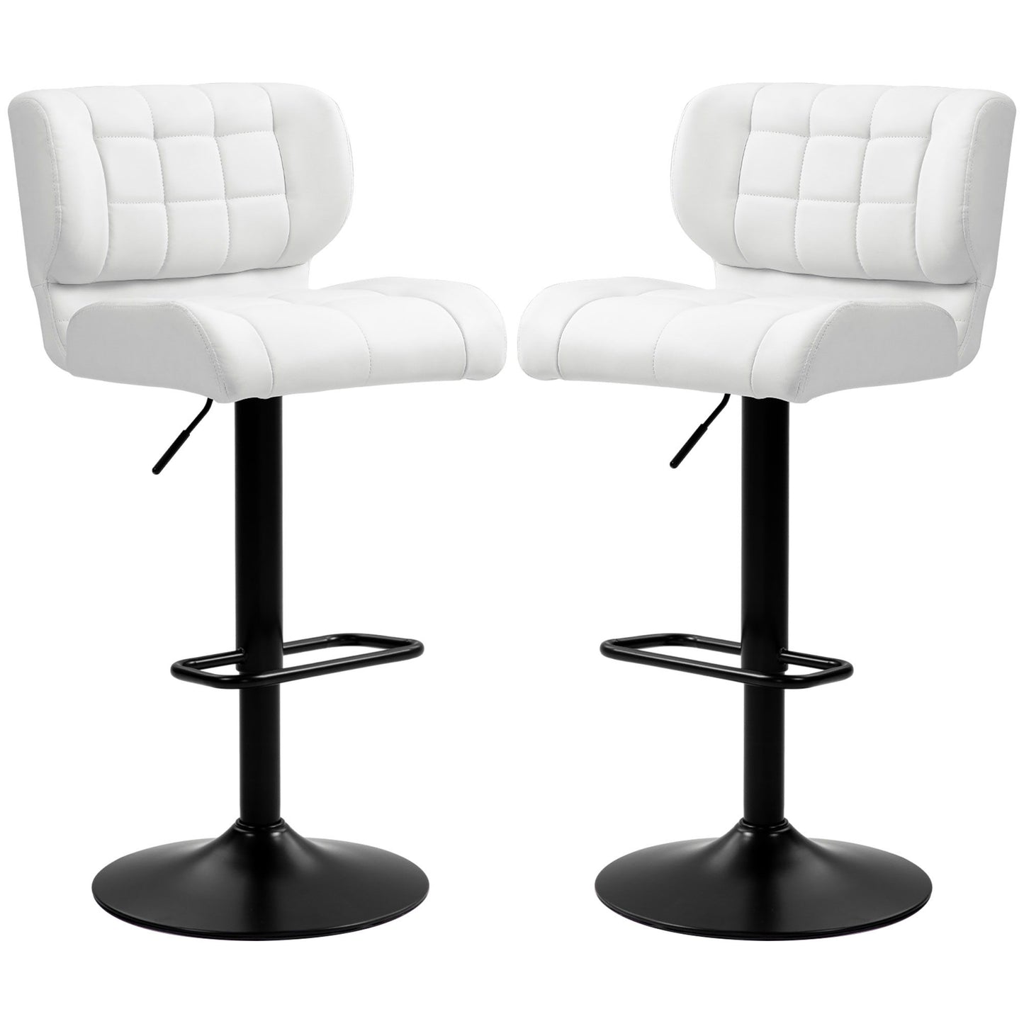 Swivel PU Leather Barstools Set of 2 Adjustable Bar Stools with Footrest Back for Kitchen Counter Dining Room White