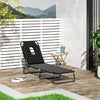 Adjustable Outdoor Lounge Chair, Garden Folding Chaise Lounge with Face Hole Reclining Tanning Chair Seat, Folding Camping Beach Lounging Bed w/ Support Pillow, Black