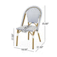 Set of 2 French Bistro Chairs with PE Rattan and Aluminium Frame, Outdoor Chairs with Bamboo Print Finish, 18.5'' L x 21.5'' W x 35'' H, White+Blue