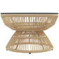 Rattan Outdoor Coffee Table, Patio End Table with Tempered Glass Tabletop & Steel Frame, Wicker Furniture, Nature Wood