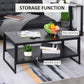 2-Tier Coffee Table with Storage Shelf, Cocktail Table with Marble Textured Table Top, for Living Room Bedroom Dorm, Black