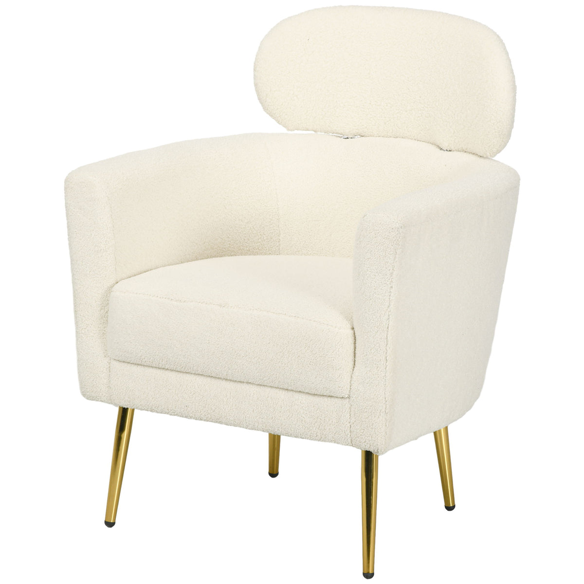 Barrel Accent Chair with Detachable Headrest, Modern Armchair for Living Room, Home Office, Cream White