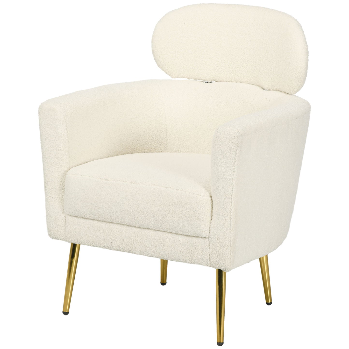 Barrel Accent Chair with Detachable Headrest, Modern Armchair for Living Room, Home Office, Cream White