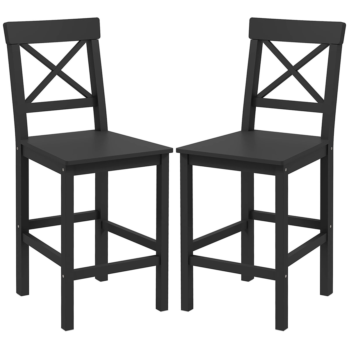 Counter Height Stools Set of 2, Farmhouse Bar Stools with Backs, Solid Wood Counter Stools for Kitchen Island