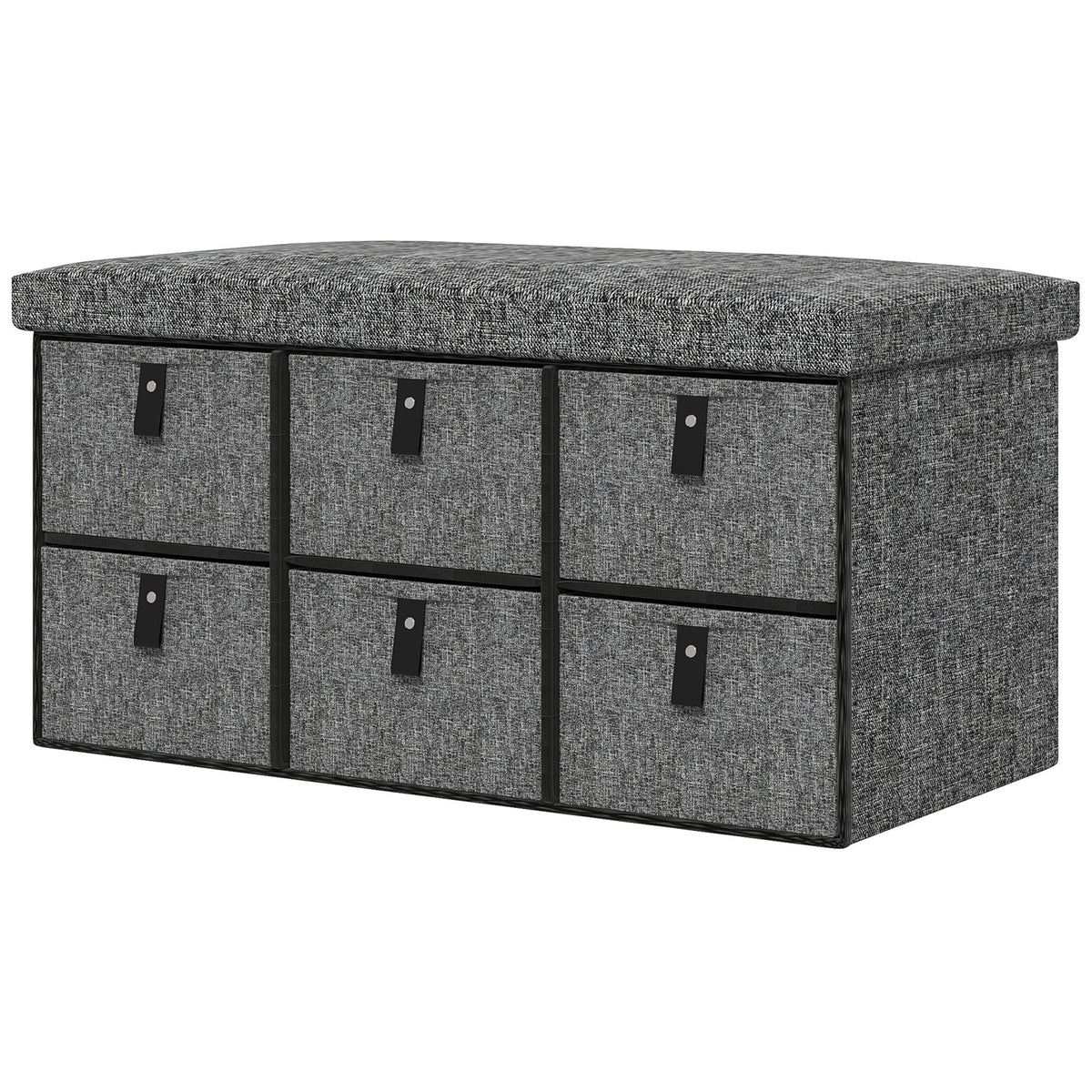 Shoe Bench with Seat, Shoe Storage Bench with Cushion and 6 Fabric Drawers for Entryway, Hallway, Bedroom, Charcoal Grey