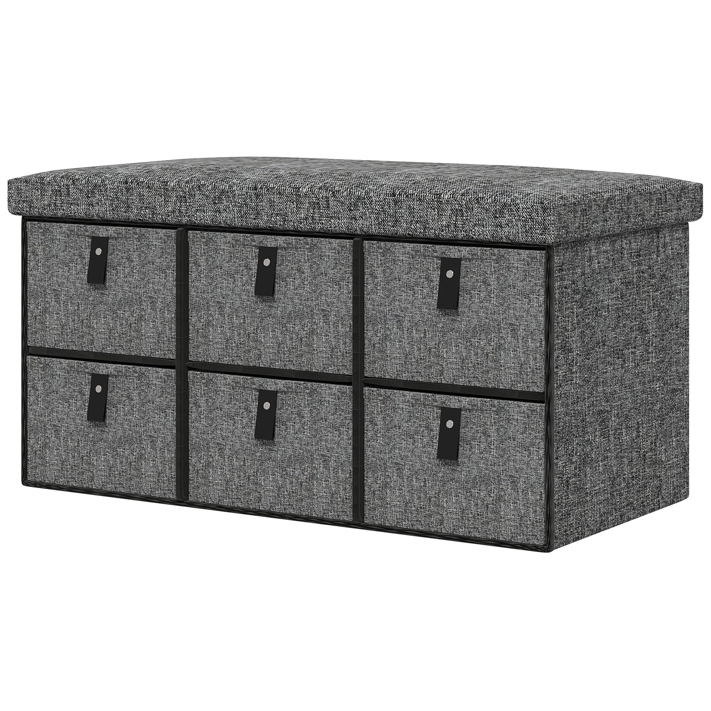 Shoe Bench with Seat, Shoe Storage Bench with Cushion and 6 Fabric Drawers for Entryway, Hallway, Bedroom, Charcoal Grey